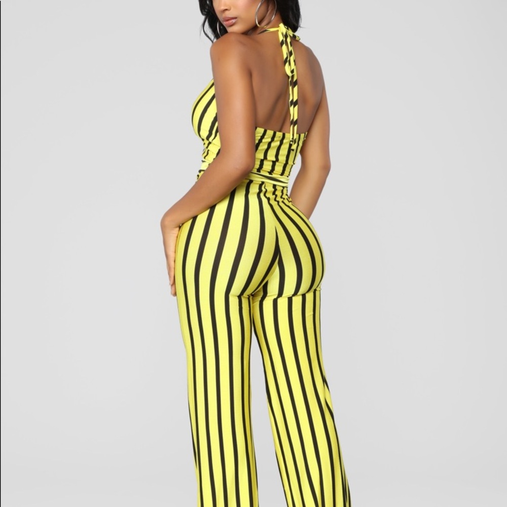 Worn once Size L Yellow and Black halter bodysuit - Picture 2 of 8